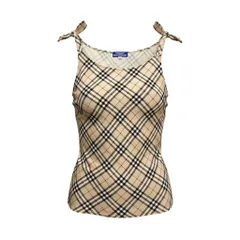 58g5 BURBERRY LONDON バーバリーロンドン ノバチェック ノースリーブカットソー タンクトップ トップス 36 ベージュ コットン レディースo07tのサムネイル