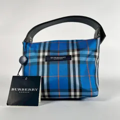 B-234 未使用・保管品 タグ付き BURBERRY LONDON バーバリーロンドン ノバチェック ポーチ ミニハンドバッグ ブルー ナイロン レザー 265148687-2のサムネイル