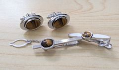 タイガーアイ 虎目石 ネクタイピン タイタック カフスボタンセット