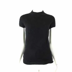 ヨシエイナバ yoshie inaba ニット トップス カットソー モックネック 絹 シルク コットン 半袖 花柄 ジャガード L 黒 ブラックのサムネイル