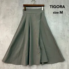 TIGORA ティゴラ M ソロテックス ハイウエスト スカート ロング マキシ フレア Aライン ボトムス カーキ グリーン 緑色 ウエストゴム バックジップ ストレッチ 伸縮性 カジュアル 綺麗め 上品 無地 ★ ■◇ ■◆のサムネイル