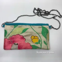 帯リメイク/Japanese Kimono Remake/ぺたんこ 2way斜めがけチェーン ミニショルダーバッグ 着物 帯リメイク 和柄 レトロ