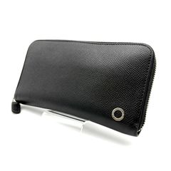 美品 新型】ブルガリ 長財布 サークルロゴ レザー 本革 ネイビー 紺色