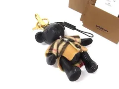 BURBERRY バーバリー キーホルダー THOMAS CHARM PONCHO ブラック ブラウン レザー ユニセックス トーマスベア テディベア ノバチェック ベア くま 美品のサムネイル