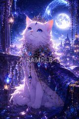 582 幻想の白猫と藤の花 ファンタジーアート 2Lサイズ ハンドメイド