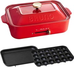 BRUNO コンパクトホットプレート レッド 赤 たこ焼き 平面プレート付き