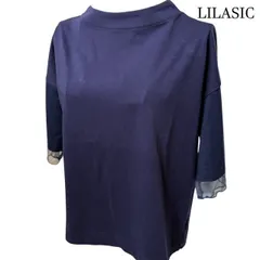 【未使用・タグ付き】LILASIC リラシク 袖シアー切り替え メロウカットソー ネイビー Mのサムネイル