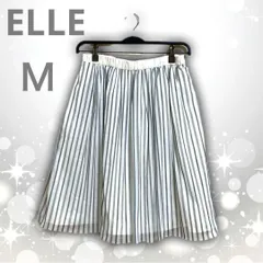 美品　ELLE　エル　シアー　シフォン　ストライプ　フレア スカート　ホワイト　Ｍ　ひざ丈　爽やか　上品　清楚　カジュアル　キレイめ　大人　可愛いのサムネイル