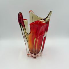 HOYA レッド＆アンバー ガラスフラワーベース 花瓶 レトロ - メルカリ