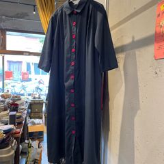 【東あずま店 併売品】 jintomachiko ワンピース レトロ long ロング ブルー 青 藍色 ネイビー 紺色 BLUE NAVY 7分袖 お呼ばれ デート オフィスカジュアル 食事会 レトロのサムネイル