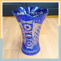 江戸切子 花瓶 コバルトブルー 手作り工芸品 - メルカリ