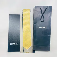 【❗️✨タグ付き・未使用品✨❗️】CHANEL シルクネクタイ イエローストライプ 箱・ショップ袋付き イタリア製のサムネイル