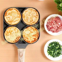 フライパン パンケーキプレート 仕切り付き ハンバーグ 焼きおにぎり ホットケーキ 大判焼き器 目玉焼き 卵焼き器 焦げ付き防止 直火 IH対応 4つ穴 円形 未使用 CZH526P119のサムネイル