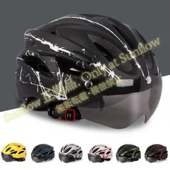 自転車 ヘルメット マグネット式ゴーグル付き 自転車用 軽量 高剛性 通気性 頭囲53cm-63cm対応 サイズ調整 サイクリング 大人 ロードバイク  サイクルヘルメット 未使用 CZH526P126のサムネイル