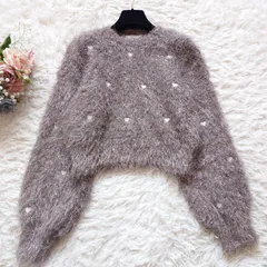 SNIDEL スナイデル ハートモチーフニットプルオーバー シャギー 刺繍 ベージュのサムネイル