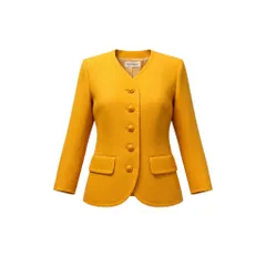 14g5 YVES SAINT LAURENT イヴサンローラン ノーカラージャケット ウールジャケット サイズ36 イエロー レディース 女性用u02tのサムネイル