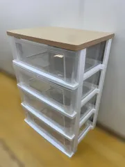 TENMA 天馬 Fits フィッツ 木天板付き 4段チェスト 収納ケース 引き出し収納 プラスチックチェスト ホワイト クリア 衣類収納 日本製 113109-4-①-001のサムネイル