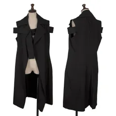 ヨウジヤマモトファムYohji Yamamoto FEMME ウールギャバベルテッドノースリーブジャケット 黒2のサムネイル