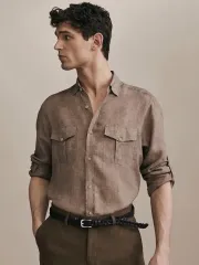 Massimo Dutti カーキ リネン シャツ S ユニセックスのサムネイル