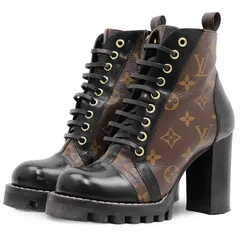 【SALE】LOUIS VUITTON ルイ・ヴィトン LVモノグラム ブーツ サイズ 37 レディース ハイヒール レースアップ シューズ 靴 ブラック ブラウン 黒 茶色 イタリア製のサムネイル