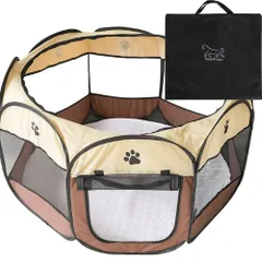 MofuTomo ペットサークル 室内 猫 犬 ポータブルケージ 折畳み コンパクト 軽い ブラウン Lサイズ シーツ1枚付き 八角形 0のサムネイル