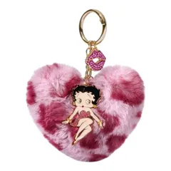 Betty Boop　ベティちゃん　キーホルダー　ピンク　ヒョウ柄　バッグチャーム　キーチャーム　バッグアクセサリー　スクバキーホルダー　リップモチーフ　ラインストーン　レオパード　可愛い　アメコミ　キャラクター　レトロ　ギフト　プレゼント　海外製品　雑貨のサムネイル