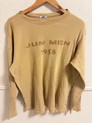 (^w^)b 希少 90s JUN MEN ヴィンテージ 長袖 Tシャツ フリーサイズ ベージュ キャメル ジュンメン 1958 ロゴ 刺繍 クロップド ショート丈 ワイドシルエット レトロ アーカイブ 日本製 古着 OM13332MRのサムネイル