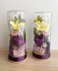 週末出品！プリザーブドフラワー＊スリム ガラスドーム対 蓮入＊仏花 ペット お盆 プリザーブドフラワー＊スリム ガラスドーム対 蓮入 ＊仏花 供養