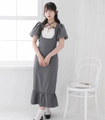 pium ヨーク切替ギャザースリーブロングワンピース - メルカリ
