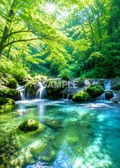 588 夏の清流 滝 森林風景 ポスター 2L インテリア 癒し グリーン 自然 アート