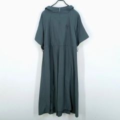 美品 エイココンドウ 麻100% リネン フード付き半袖ロングワンピース