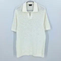 マッシモ ドゥッティ メンズ 夏 エンブロイダリー 半袖ニットTシャツ クリームXL (HU45677)のサムネイル