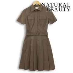 NATURAL BEAUTY ナチュラルビューティー 春夏★ 半袖 リネン ひざ丈 シャツ ワンピース 日本製 Sz.M レディースのサムネイル