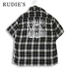RUDIE'S ルーディーズ 春夏★ 半袖 チェック柄 刺繍 プリント シャツ 日本製 Sz.M メンズのサムネイル