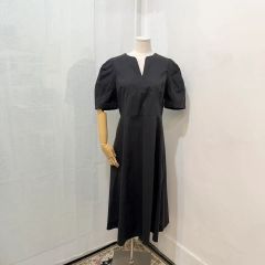 ELENDEEK】Vネック パフスリーブ 半袖 ワンピース オフィスカジュアル