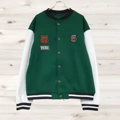 A1917 シーイン SHEIN ワッペン付き スタジアムジャンパー アウター(LL XL) 緑 プリントロゴ文字 ボタン止めのサムネイル