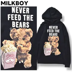 【定番】 ミルクボーイ MILKBOY テディベア アニマル プリント パーカー スウェット トレーナー 裏地 パイル ルーズ シルエット M ブラック ストリート カジュアル パンク 原宿系 メンズのサムネイル