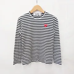 プレイコムデギャルソン PLAY COMME des GARCONS Tシャツ 長袖 ロンT ボーダー ロゴ 綿 ブラック ホワイト 黒 白 Mのサムネイル