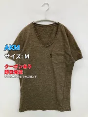 AKM Tシャツ/カットソー M ブラウン Vネック 半袖 ミドル丈 無地 ワンポイント メンズのサムネイル