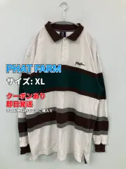 PHAT FARM ファットファーム ポロシャツ XL ホワイト ライン柄 ワンポイント ブランドロゴ 刺繍 長袖 メンズのサムネイル