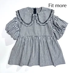 kS21 Fit more ギンガムチェック襟ブラウス ペプラム パフスリーブ ボリューム袖 チェック柄 半袖 丸襟 フィットモアのサムネイル