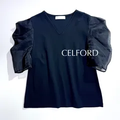 kS12 未使用 CELFORD シアーパワショルカットソー Vネック 五分丈 シフォン シアー スリーブ ブラック 黒 セルフォード 定価12,100円のサムネイル