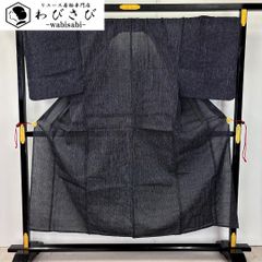 夏着物 浴衣 うちわに花模様 留紺色 トールサイズ しつけ糸 K-5979