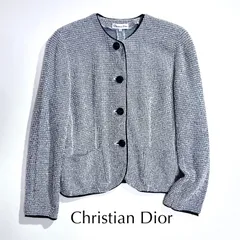 kT114 Christian Dior ノーカラー ツイードジャケット ラメ 長袖 レトロボタン 長袖 ディオール クリスチャンディオールのサムネイル