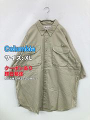 Columbia コロンビア シャツ/ブラウス XL ベージュ コットン 無地 ワンポイント ブランドロゴ ミドル丈 半袖 レギュラーカラー メンズ