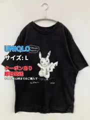 UNIQLO ユニクロ Tシャツ/カットソー L ブラック 前面プリント ミドル丈 半袖 メンズのサムネイル