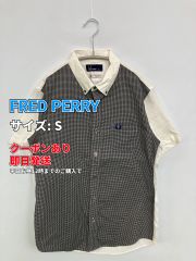 FRED PERRY フレッドペリー シャツ/ブラウス S グレー コットン チェック柄 ブランドロゴ ミドル丈 半袖 ボタンダウン レギュラーカラー メンズ