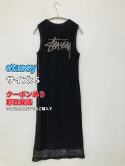 stussy ステューシー ワンピース S ブラック タイト 袖なし 無地 バックプリント ブランドロゴ ナイロン ミモレ・半端丈 レディースのサムネイル