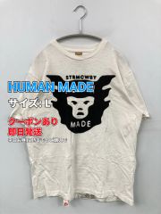 HUMAN MADE ヒューマンメイド Tシャツ/カットソー L ホワイト 前面プリント バックプリント ブランドロゴ ミドル丈 半袖 クルーネック(丸首) メンズ