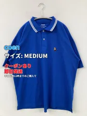 coen コーエン ポロシャツ MEDIUM ブルー 無地 ワンポイント ライン柄 半袖 メンズのサムネイル